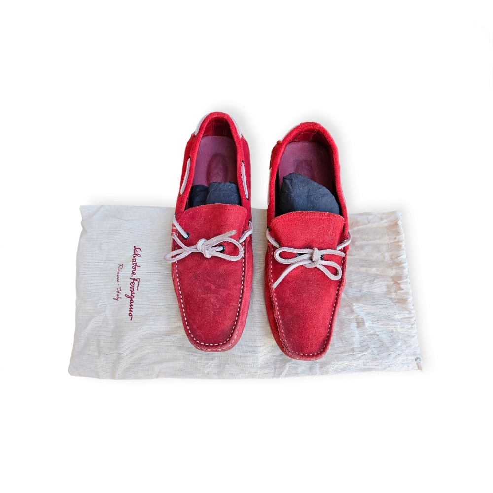 Salvatore Ferragamo Men's Loafers Suede  Manila Bow Red